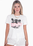 Camiseta con estampado de tigre "Savage" color marfil, blanco para mujer - Flashy