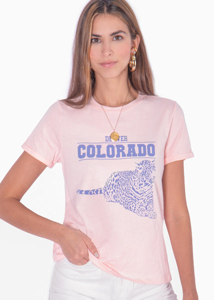 Camiseta con estampado "Denver Colorado" color rosado para mujer - Flashy