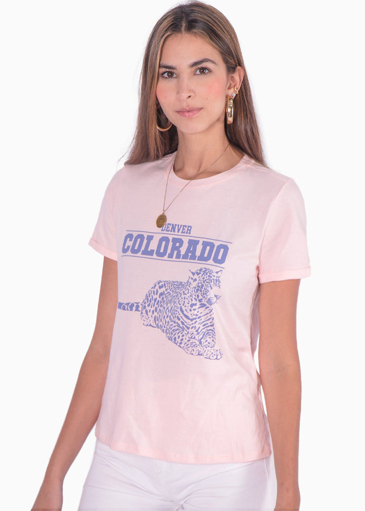 Camiseta con estampado "Denver Colorado" color rosado para mujer - Flashy