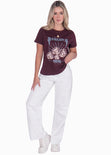 Camiseta con estampado "Dream" y rosas color vino para mujer - Flashy