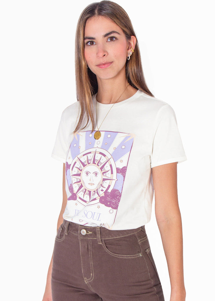 Camiseta con estampado "Free soul" color marfil para mujer - Flashy