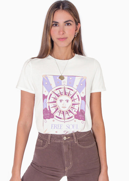 Camiseta con estampado "Free soul" color marfil para mujer - Flashy