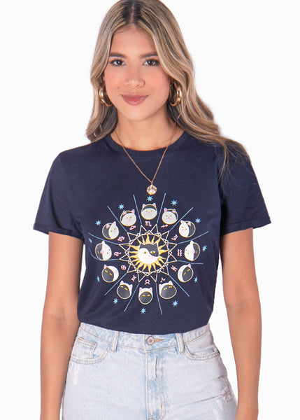 Camiseta con estampado horóscopo color azul para mujer - Flashy