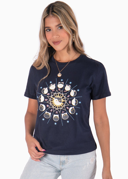 Camiseta con estampado horóscopo color azul para mujer - Flashy