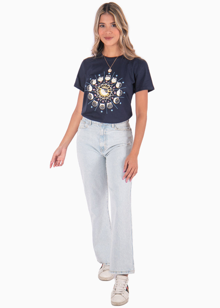 Camiseta con estampado horóscopo color azul para mujer - Flashy