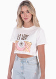 Camiseta con estampado "La lune, La mer" color marfil, blanco para mujer - Flashy