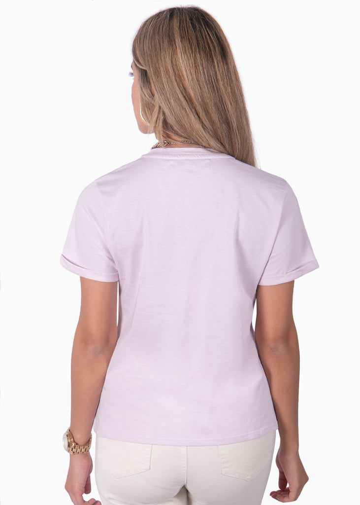 Camiseta con estampado "love tour" de animal print color morado, lila para mujer - Flashy