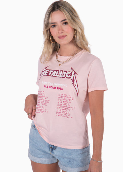 Camiseta con estampado "Metallica" color rosado para mujer - Flashy