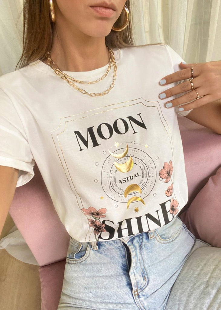 Camiseta con estampado "moon shine" color blanco para mujer - Flashy