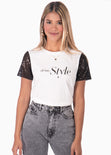 Camiseta con estampado "Off duty style" color blanco, marfil para mujer - Flashy