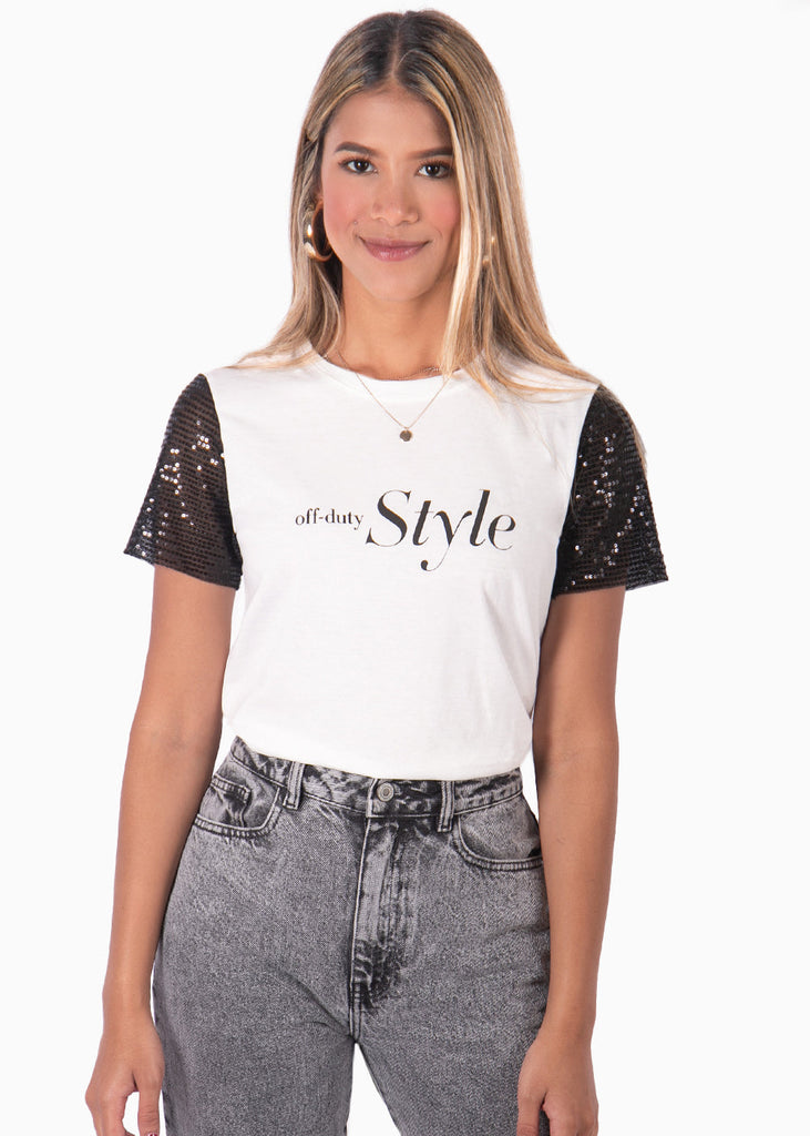 Camiseta con estampado "Off duty style" color blanco, marfil para mujer - Flashy