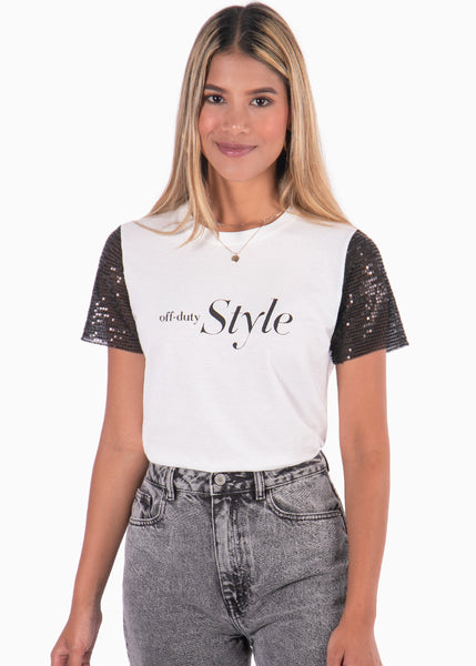 Camiseta con estampado "Off duty style" color blanco, marfil para mujer - Flashy