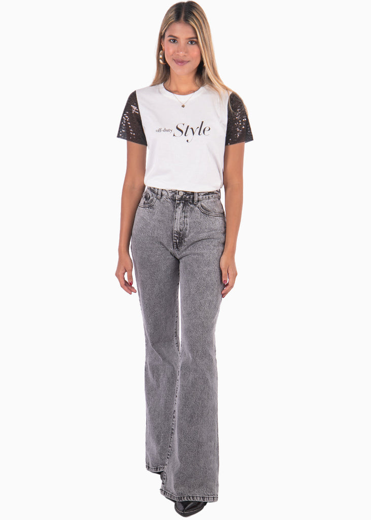 Camiseta con estampado "Off duty style" color blanco, marfil para mujer - Flashy