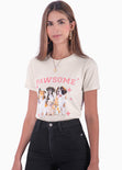 Camiseta con estampado "Pawsome" y perros color beige para mujer - Flashy