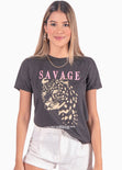 Camiseta con estampado "Savage" y tigre color gris para mujer - Flashy