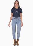Camiseta con estampado "Self love" y perlas en mangas color azul para mujer - Flashy