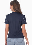 Camiseta con estampado "Self love" y perlas en mangas color azul para mujer - Flashy