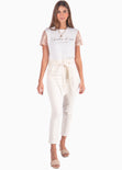 Camiseta con estampado "Shades of cool" y mangas de lentejuelas color blanco, marfil para mujer - Flashy