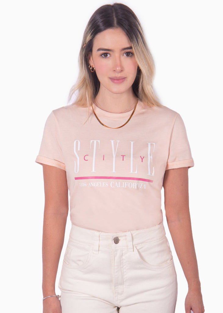 Camiseta con estampado "Style city" color rosado para mujer - Flashy