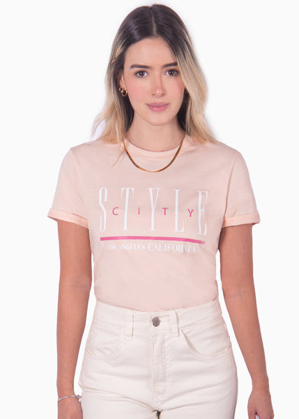 Camiseta con estampado "Style city" color rosado para mujer - Flashy