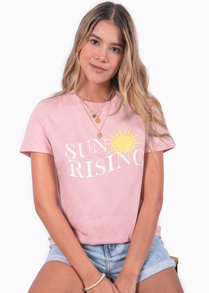 Camiseta con estampado "Sun rising" color rosado para mujer - Flashy