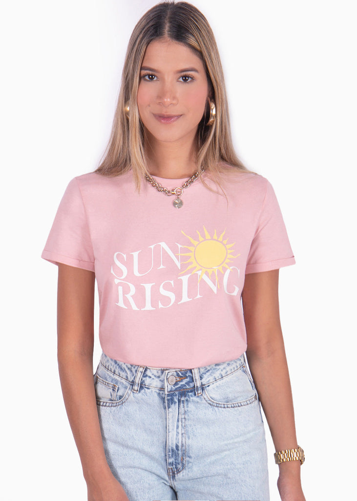 Camiseta con estampado "Sun rising" color rosado para mujer - Flashy