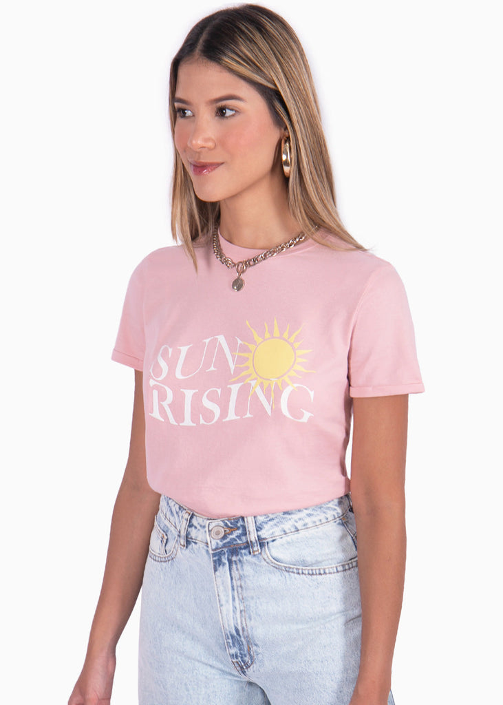 Camiseta con estampado "Sun rising" color rosado para mujer - Flashy