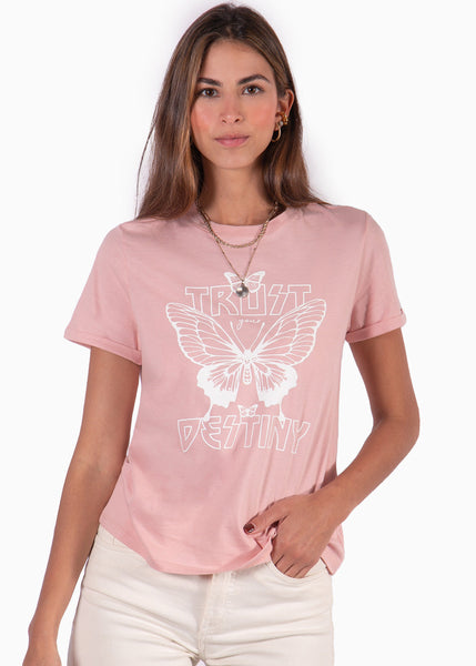 Camiseta con estampado "Trust destiny" color rosado para mujer - Flashy