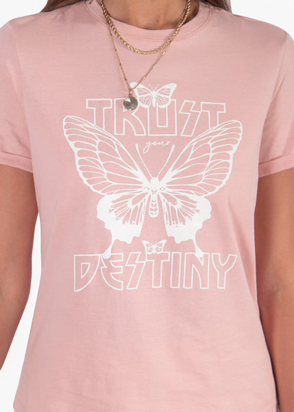 Camiseta con estampado "Trust destiny" color rosado para mujer - Flashy