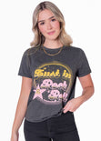 Camiseta con estampado "Trust in rock & roll" color gris para mujer - Flashy