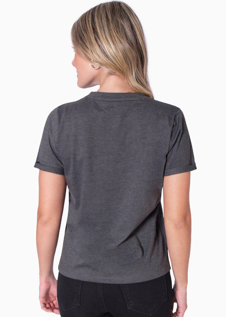 Camiseta con estampado "Trust in rock & roll" color gris para mujer - Flashy