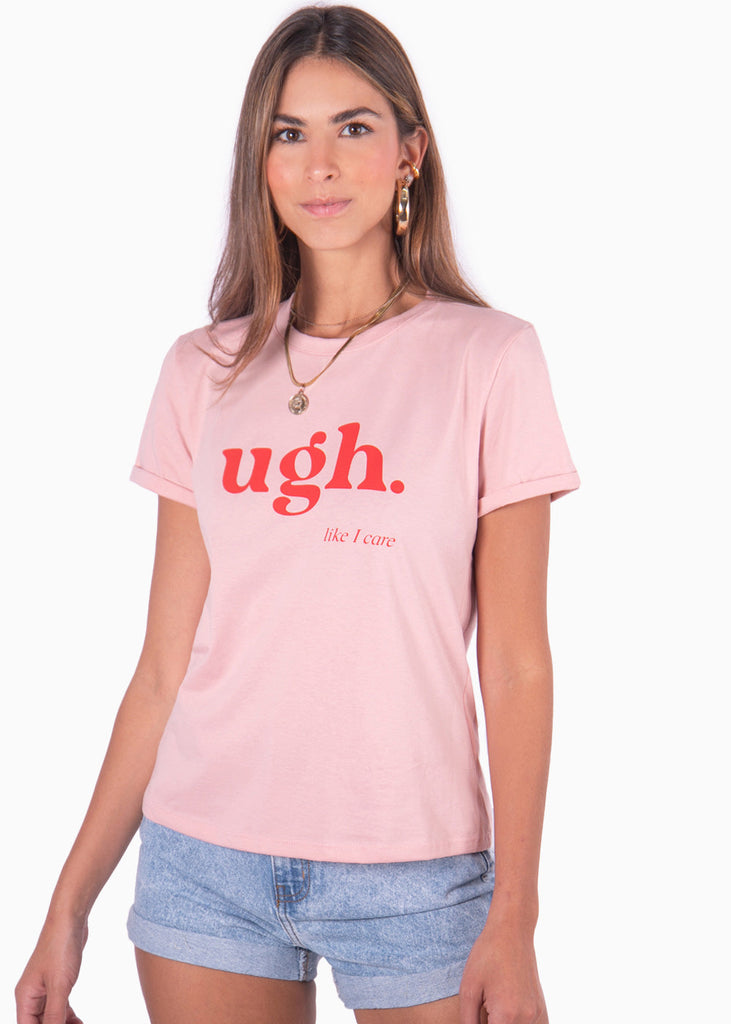 Camiseta con estampado "Ugh" color rosado para mujer - Flashy
