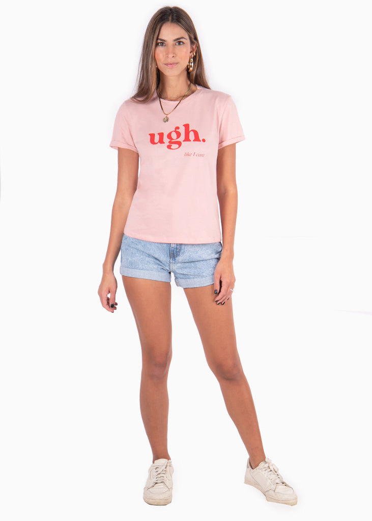 Camiseta con estampado "Ugh" color rosado para mujer - Flashy