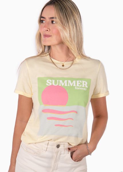 Camiseta con estampado "Verano eterno" color amarillo para mujer - Flashy
