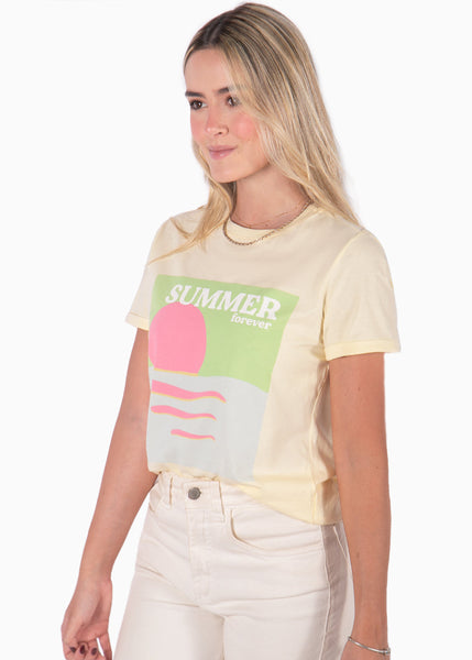 Camiseta con estampado "Verano eterno" color amarillo para mujer - Flashy