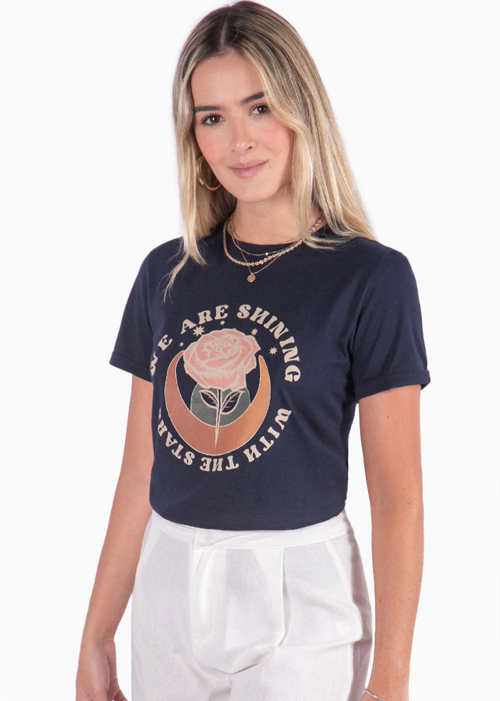 Camiseta con estampado "We are shining" color azul para mujer - Flashy