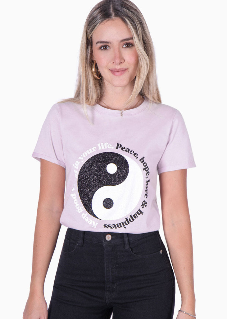 Camiseta con estampado ying yang color lila para mujer - Flashy