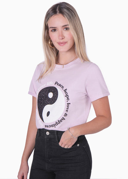 Camiseta con estampado ying yang color lila para mujer - Flashy