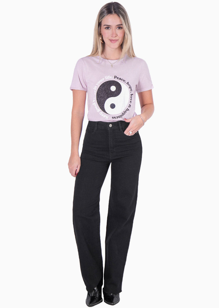 Camiseta con estampado ying yang color lila para mujer - Flashy