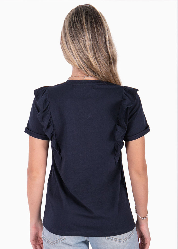 Camiseta con perlas y boleros en mangas color azul para mujer - Flashy