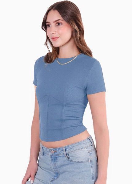 Camiseta corta con corte tipo corset - CRISANTEMO.AZUL