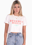 Camiseta corta con estampado "Beverly hills" color blanco para mujer - Flashy