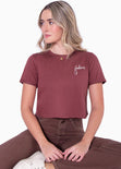 Camiseta corta con estampado bordado "J'adore" color terracota para mujer - Flashy