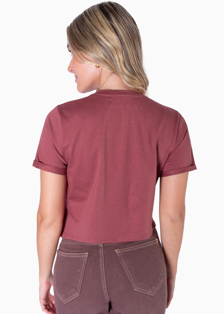Camiseta corta con estampado bordado "J'adore" color terracota para mujer - Flashy