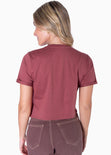 Camiseta corta con estampado bordado "J'adore" color terracota para mujer - Flashy