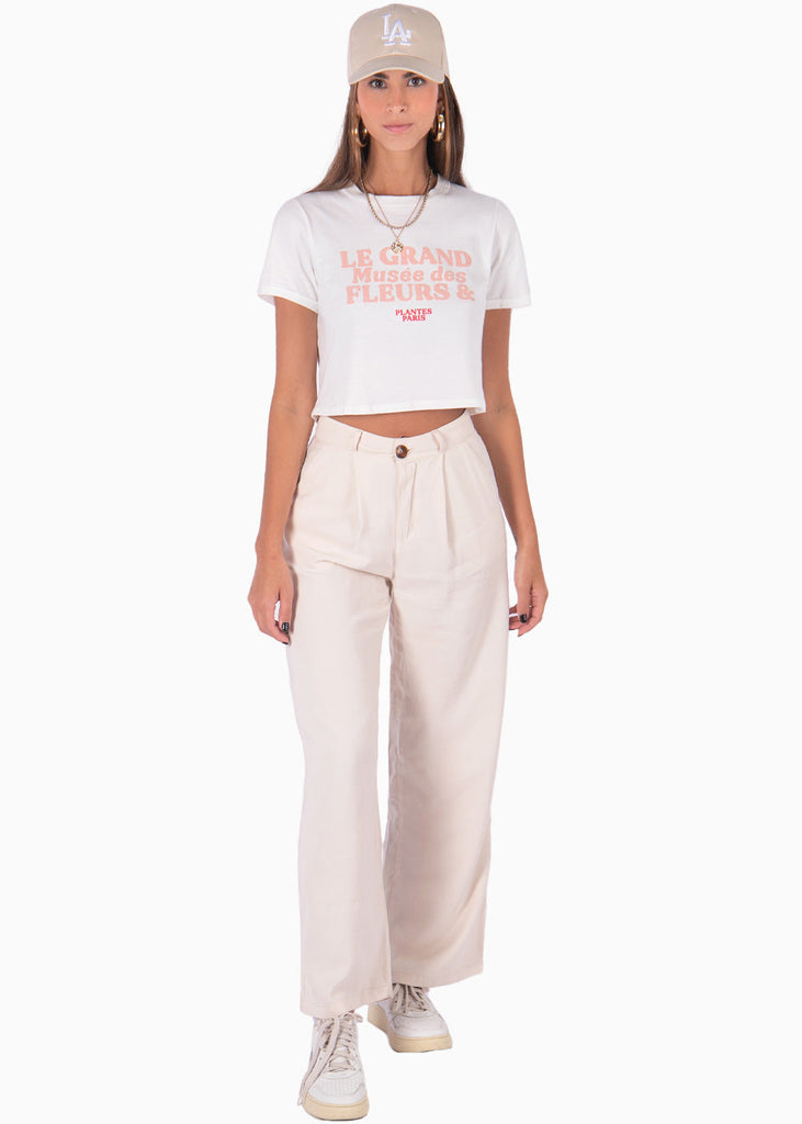Camiseta corta con estampado de "Le grand museé des fleurs & plants" color blanco para mujer - Flashy