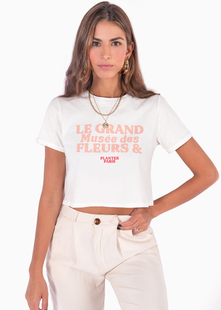 Camiseta corta con estampado de "Le grand museé des fleurs & plants" color blanco para mujer - Flashy