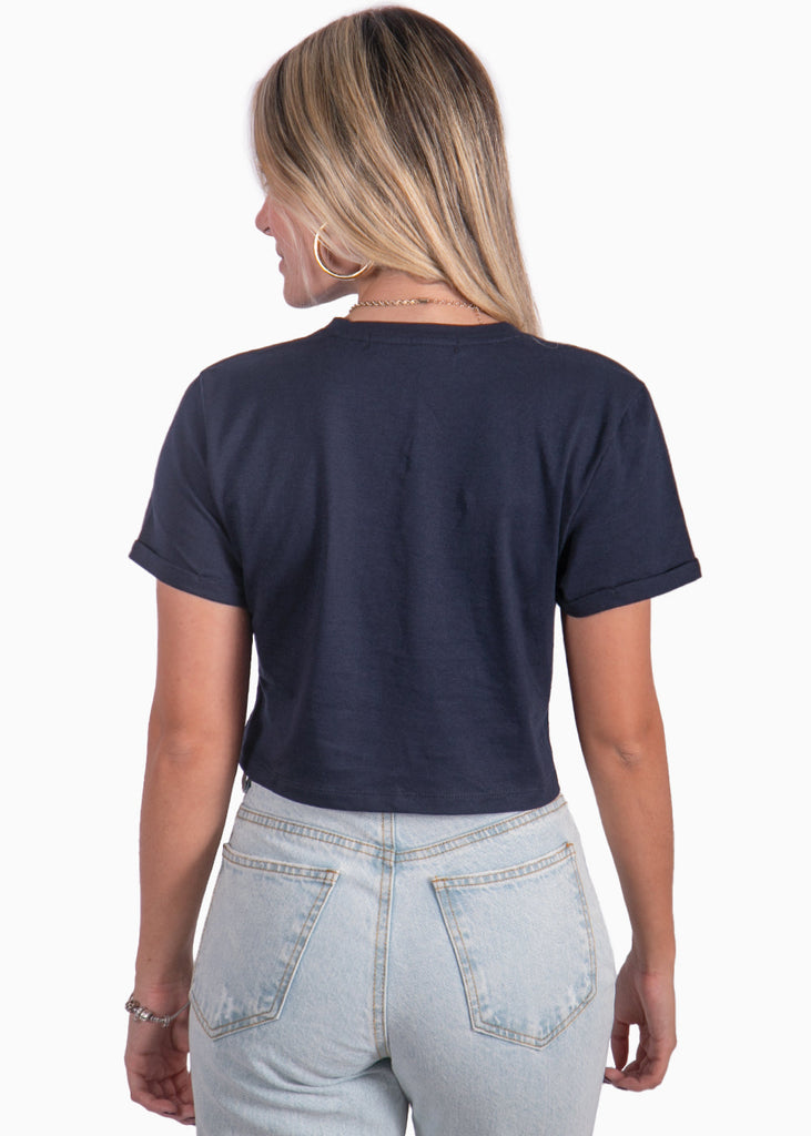 Camiseta corta con estampado de "Le grand museé des fleurs & plants" color azul para mujer - Flashy