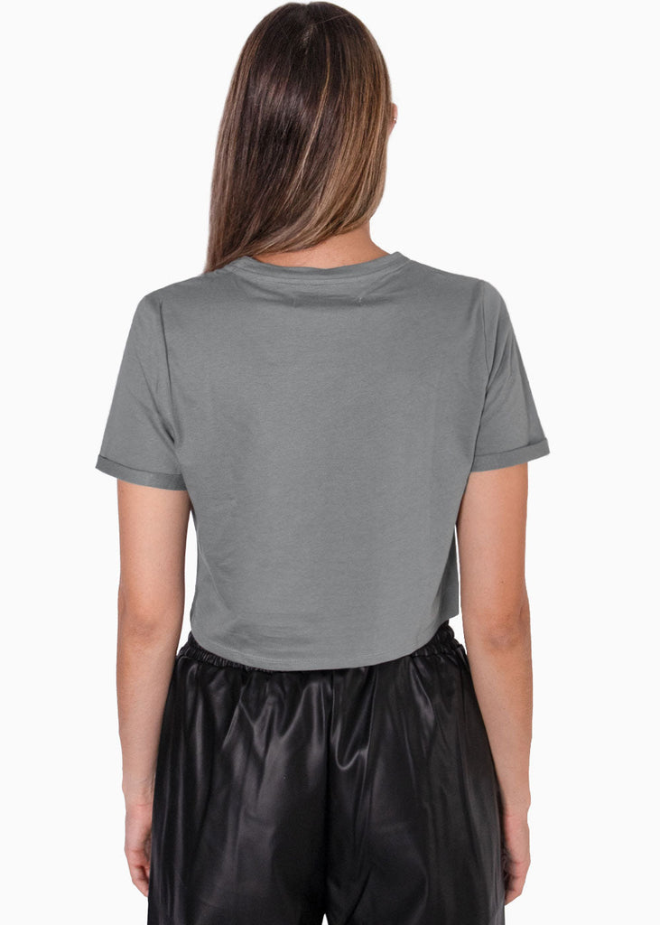 Camiseta corta con estampado "Paradise" y alas color gris para mujer - Flashy