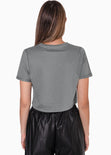 Camiseta corta con estampado "Paradise" y alas color gris para mujer - Flashy